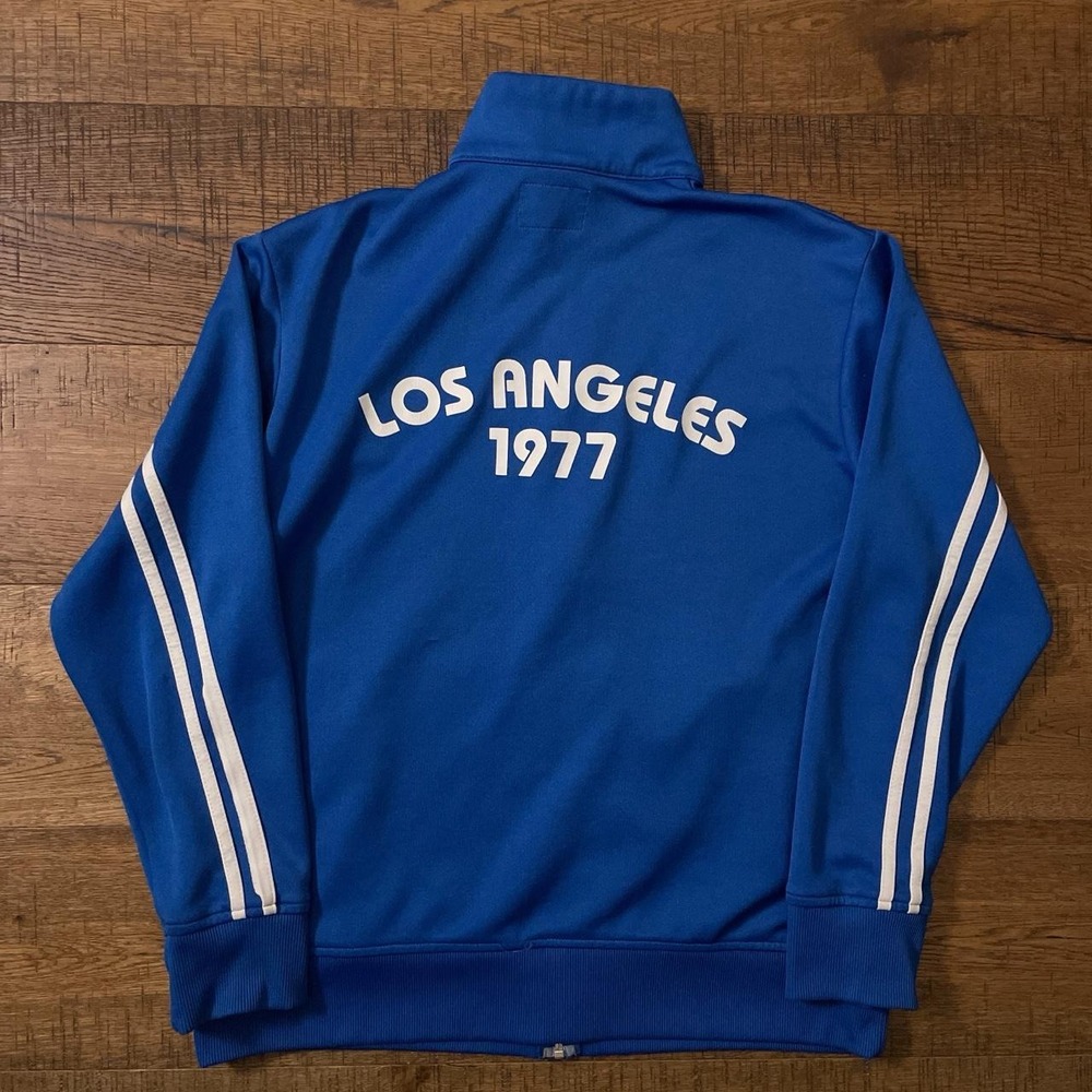 American Eagle Track Jacket Mens L Blue Retro Y2K Los Angeles 1977 Stripe Surf